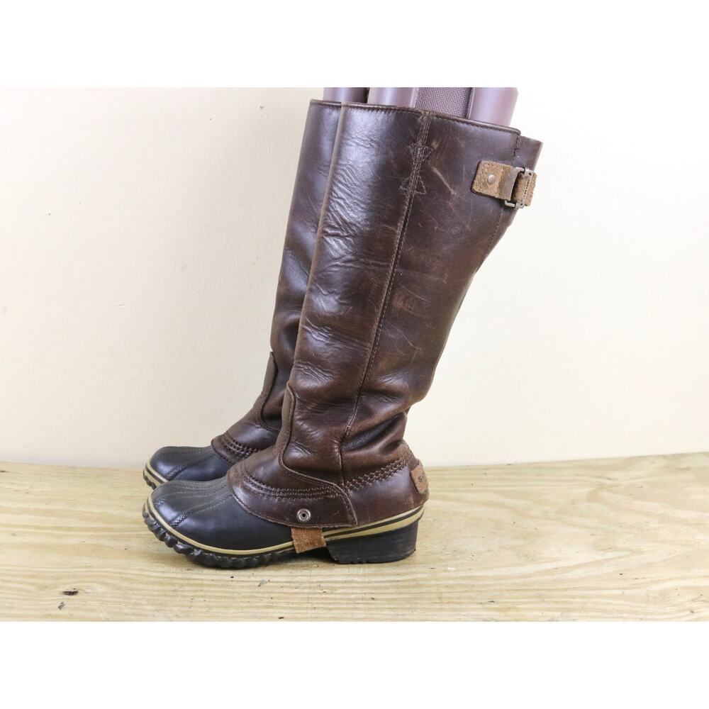 Sorel Boots Womens 5.5 Brown Leather Slimpack Riding Tall II Equestrian Pull On